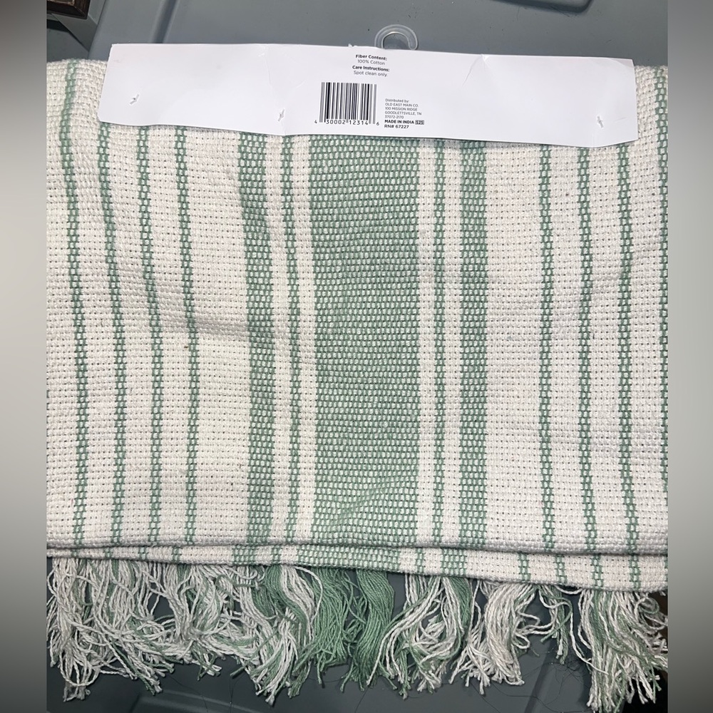 Green and White Striped table runner